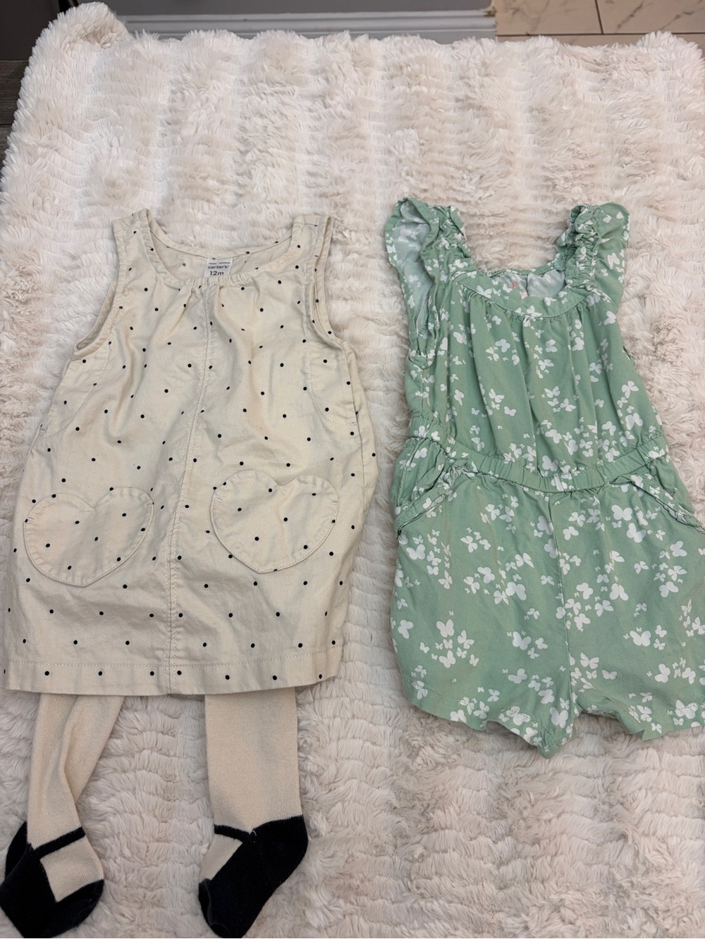 Carter's Cream Polka Dot Dress & Mint Floral Romper Set